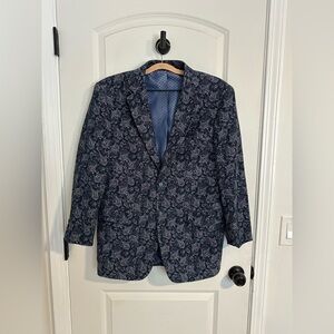 Alan Flusser Blue Corduroy paisley Patterned Blazer lined Easter spring Sz m